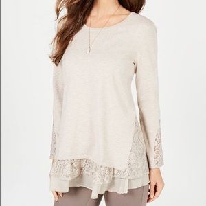 ✨Beige long sleeve shirt with lace trim✨